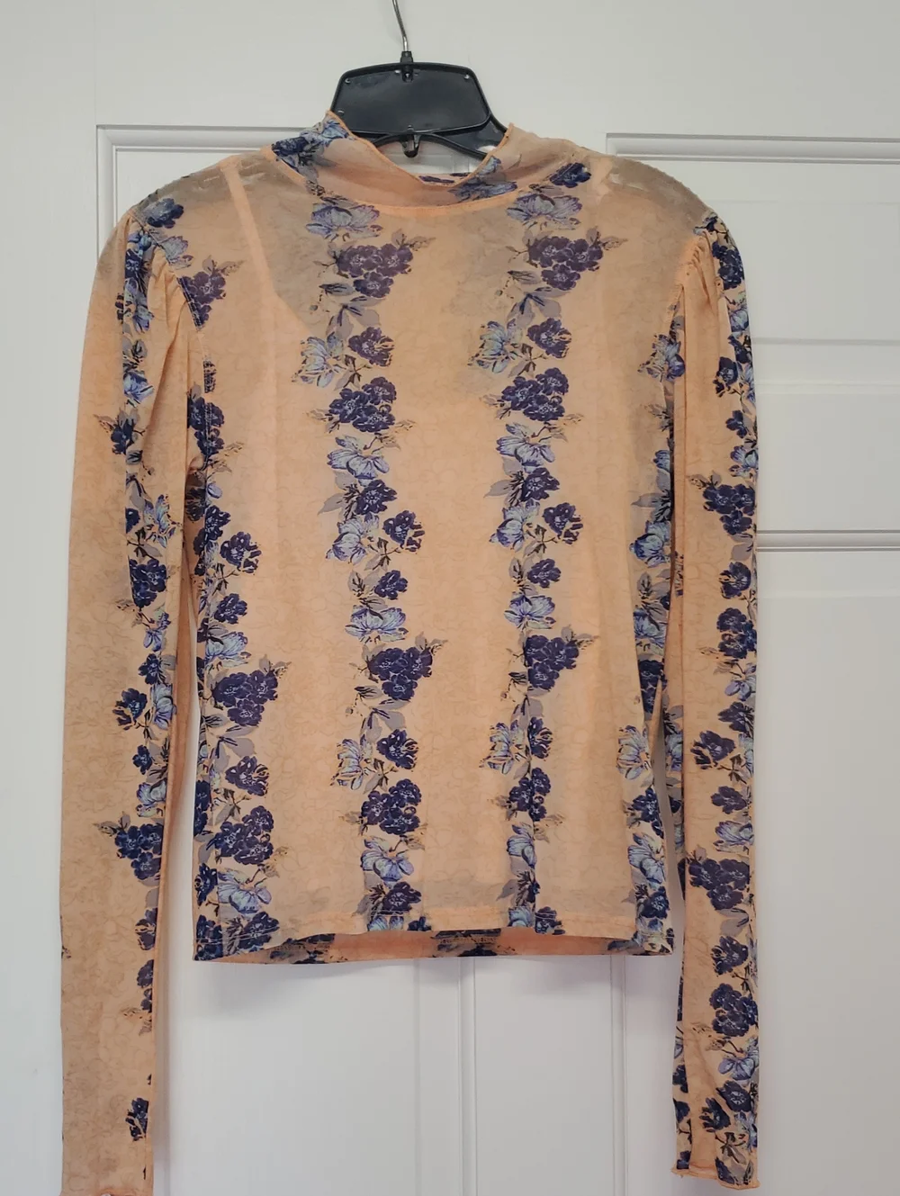 FREE PEOPLE Peach Floral Long-Sleeve Mock Neck Top